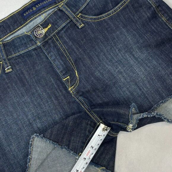 ~ Rock & Republic 8 Jean Shorts Cut Off Mid Rise Dark Wash Hula Denim Blue - Picture 8 of 14